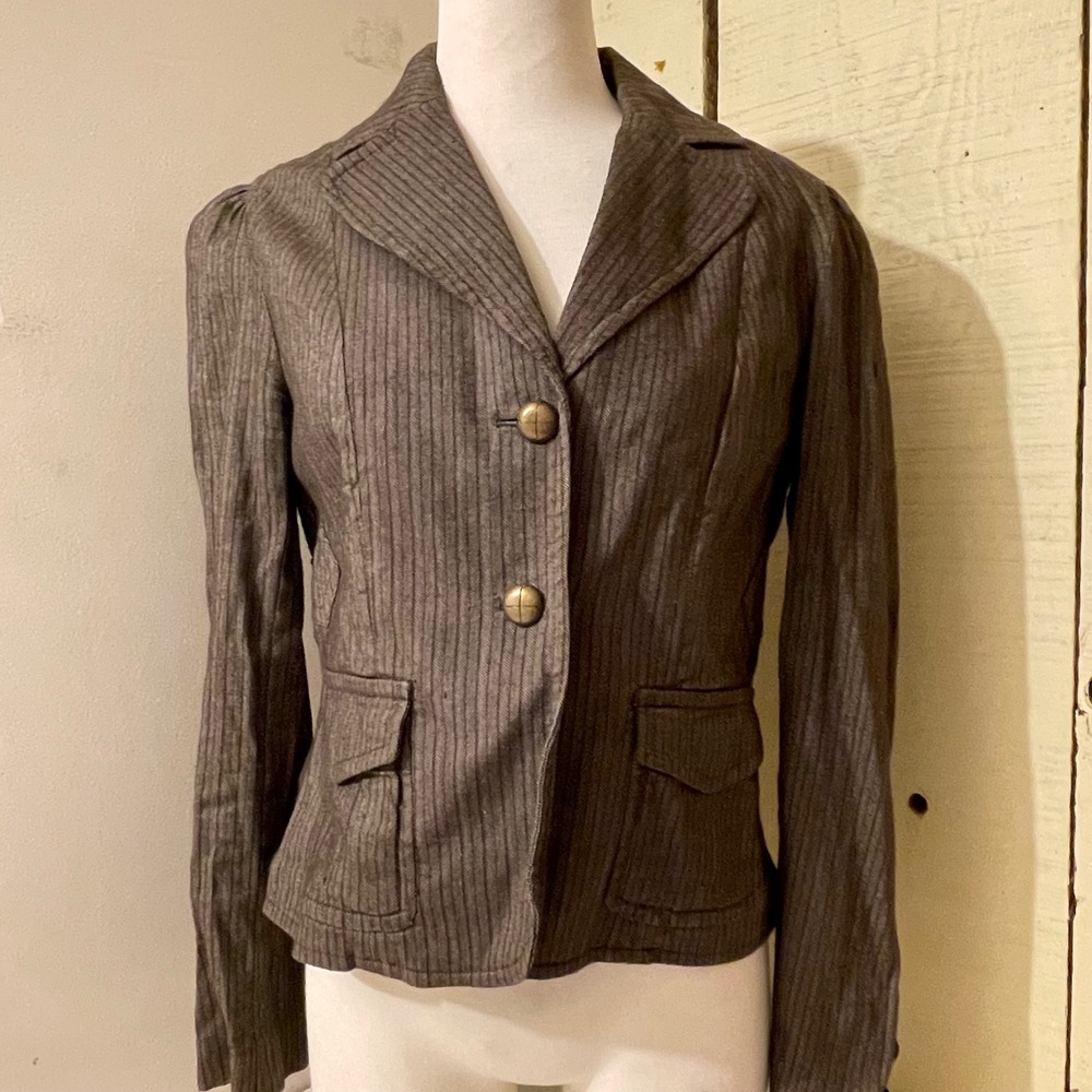Jones Wear Jeans Womens Size 6 Blazer Brown Pinstripe Fitted Jacket Career‎